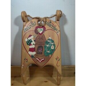 Vtg JDI Mexico Christmas Santa Sleigh Hanging Wall Decor Hand Painted 17X9"